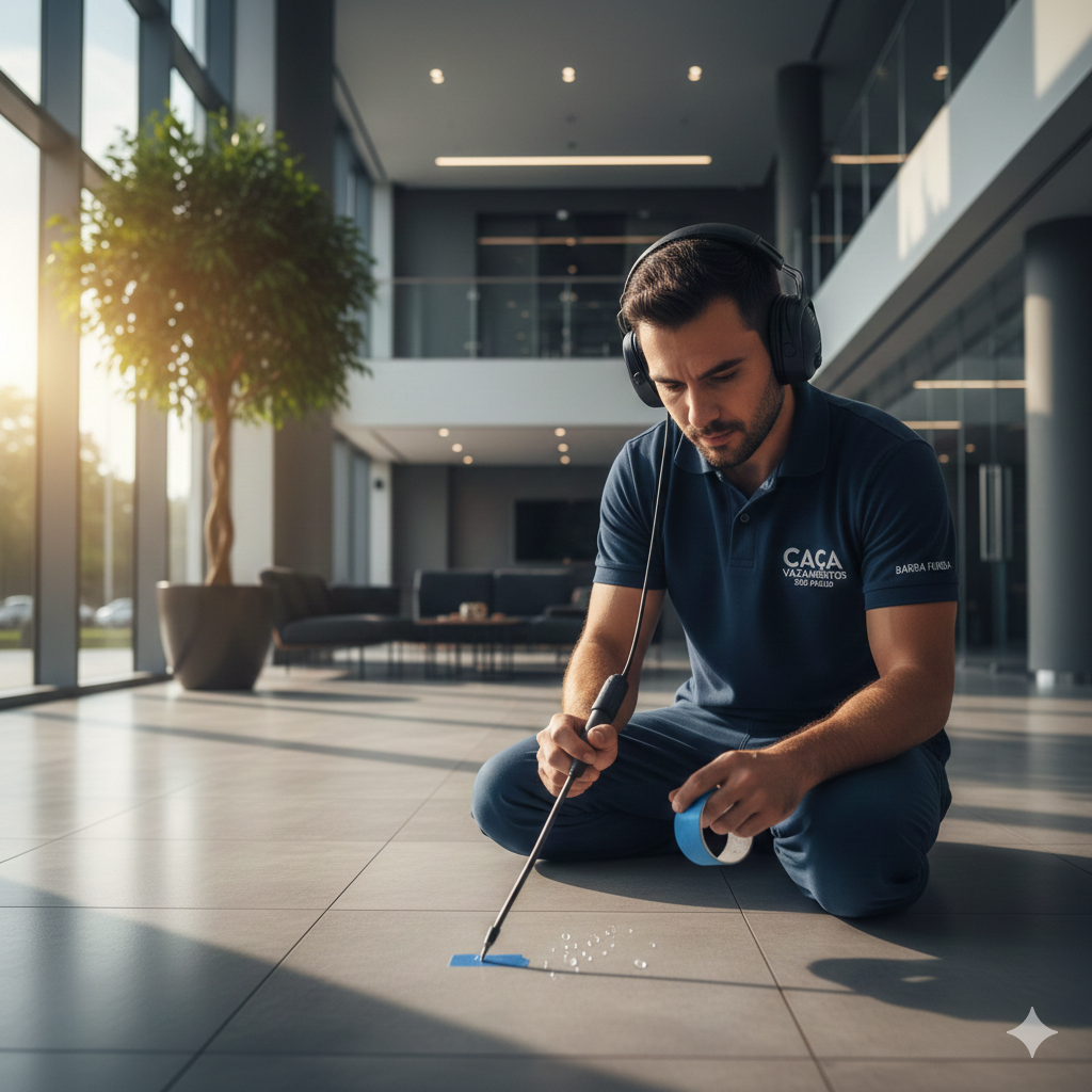Técnico de caça vazamento com geofone na Barra Funda SP